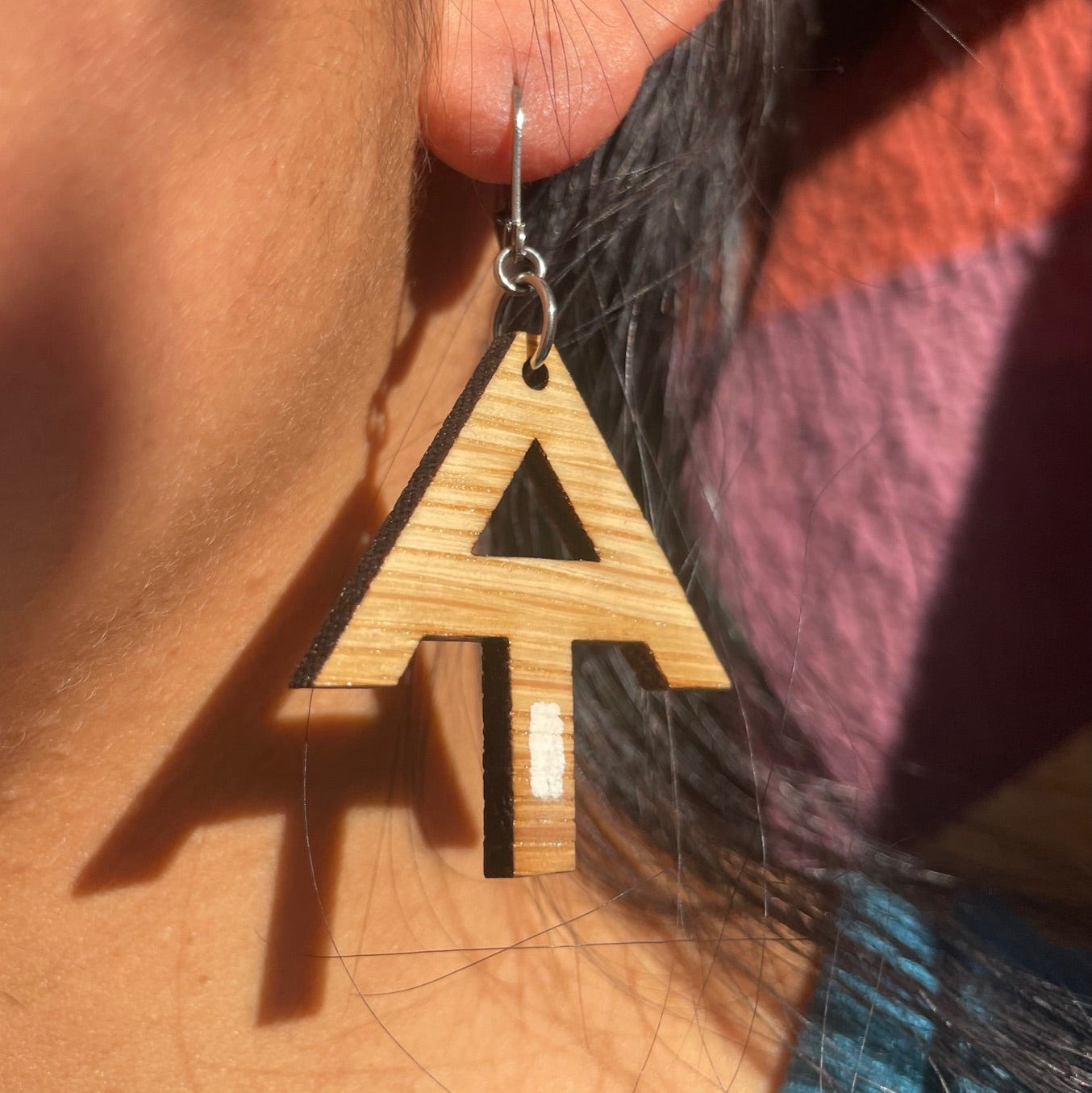 Handpainted Appalachian Trail White Blaze Wooden Earrings