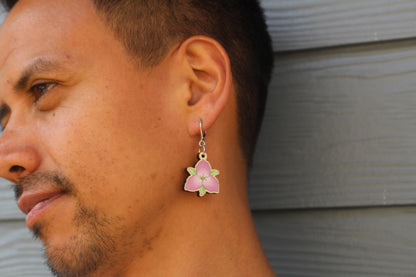 Pink Great White Trillium Wooden Earrings