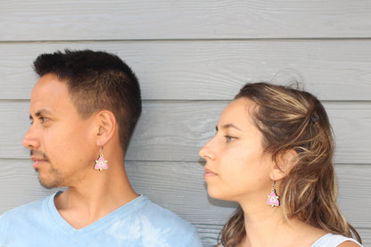 Pink Great White Trillium Wooden Earrings
