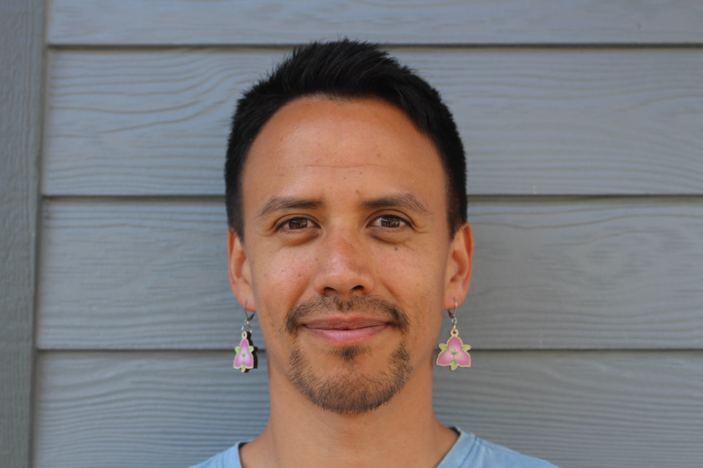 Pink Great White Trillium Wooden Earrings