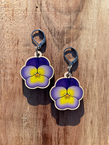 Pansy Wooden Earrings in Small