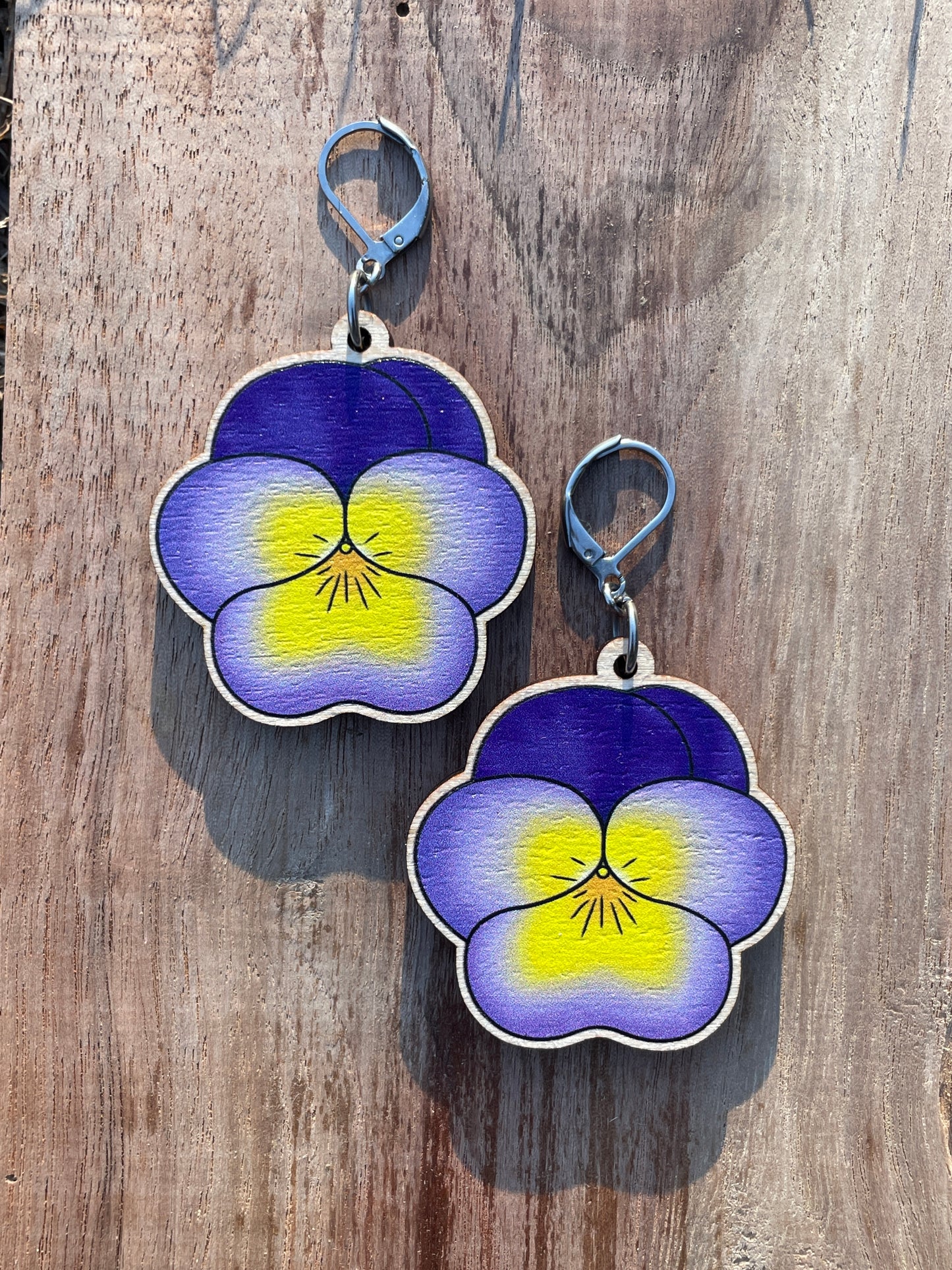 Pansy Wooden Earrings in Large