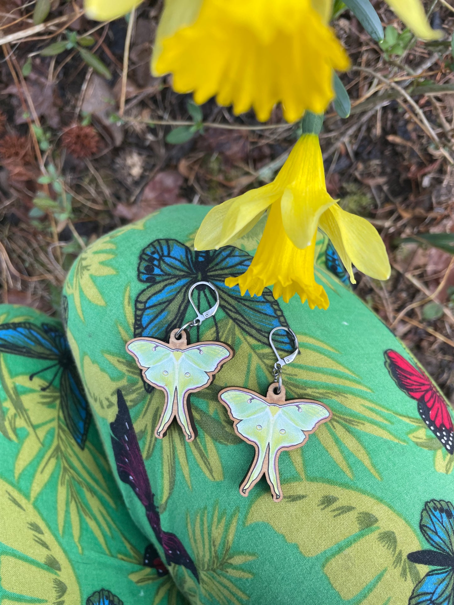 Luna Moth Wooden Earrings