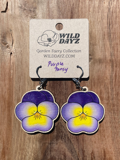 Pansy Wooden Earrings in Large