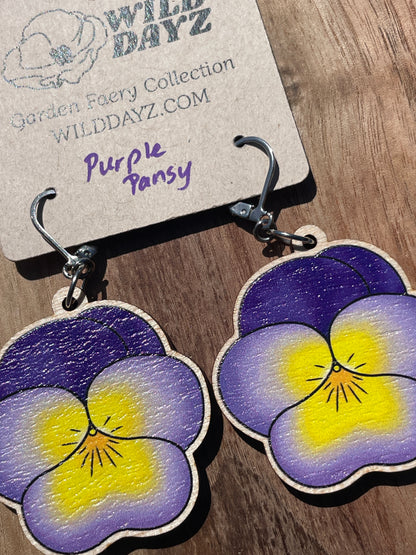 Pansy Wooden Earrings in Large