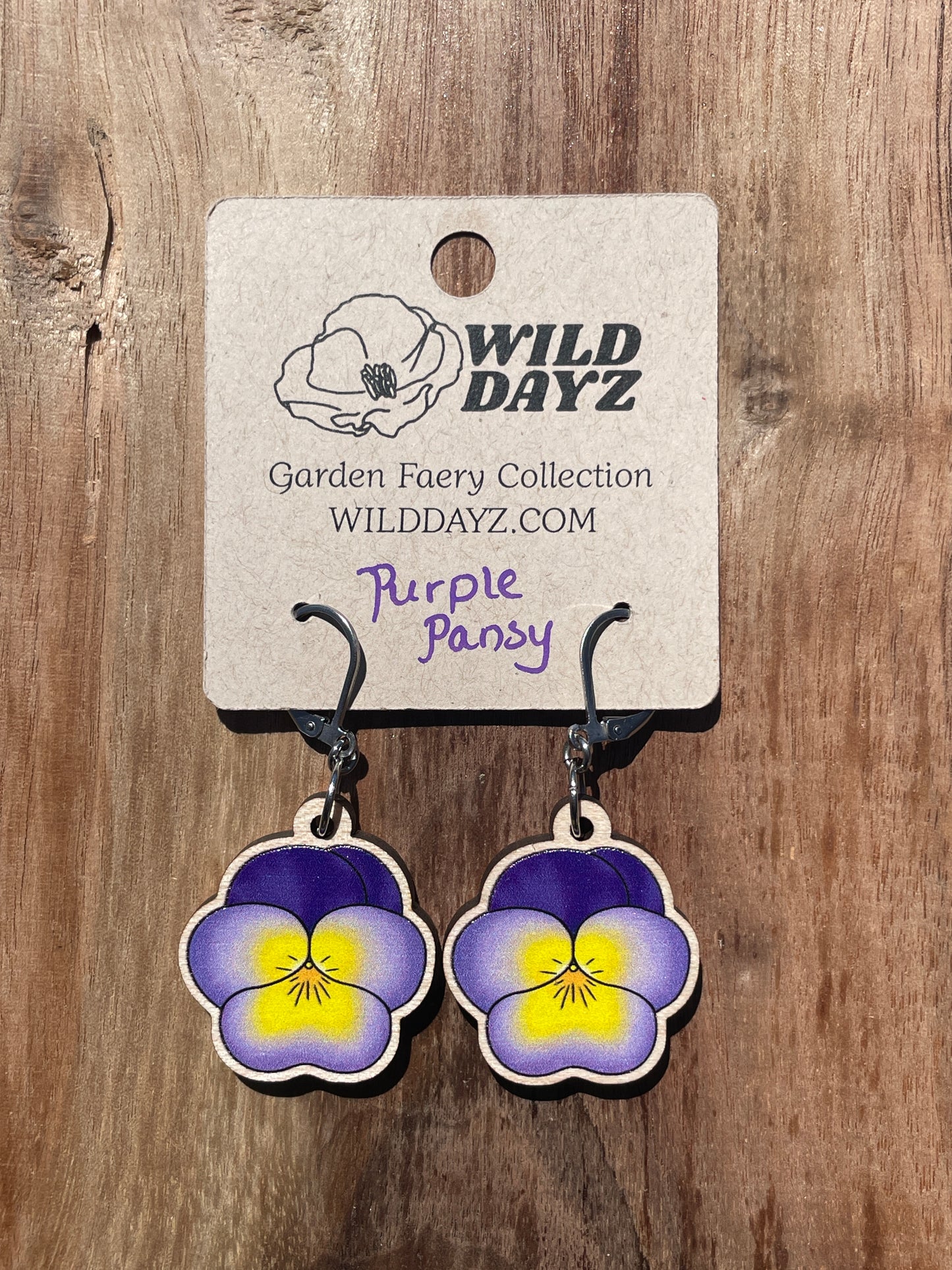 Pansy Wooden Earrings in Small