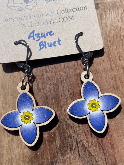 Azure Bluet Wooden Earrings