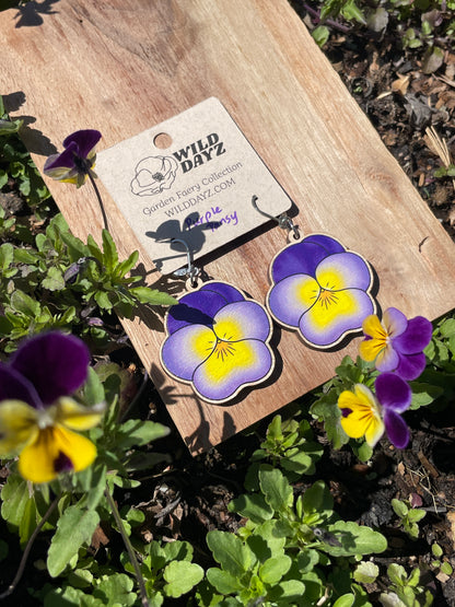Pansy Wooden Earrings in Large