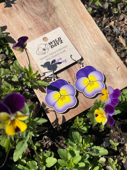 Pansy Wooden Earrings in Large