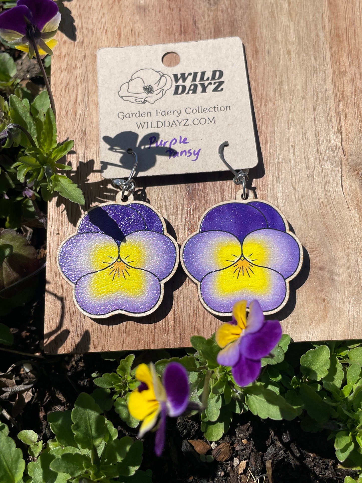 Pansy Wooden Earrings in Large