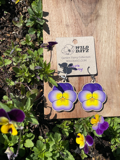 Pansy Wooden Earrings in Large