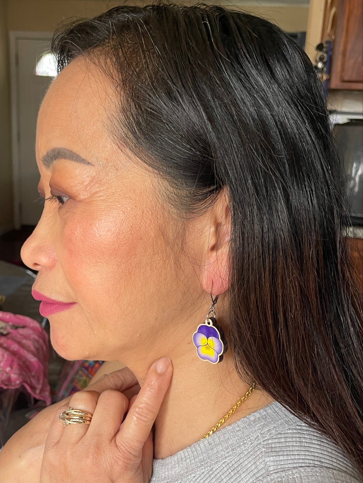 Pansy Wooden Earrings in Small