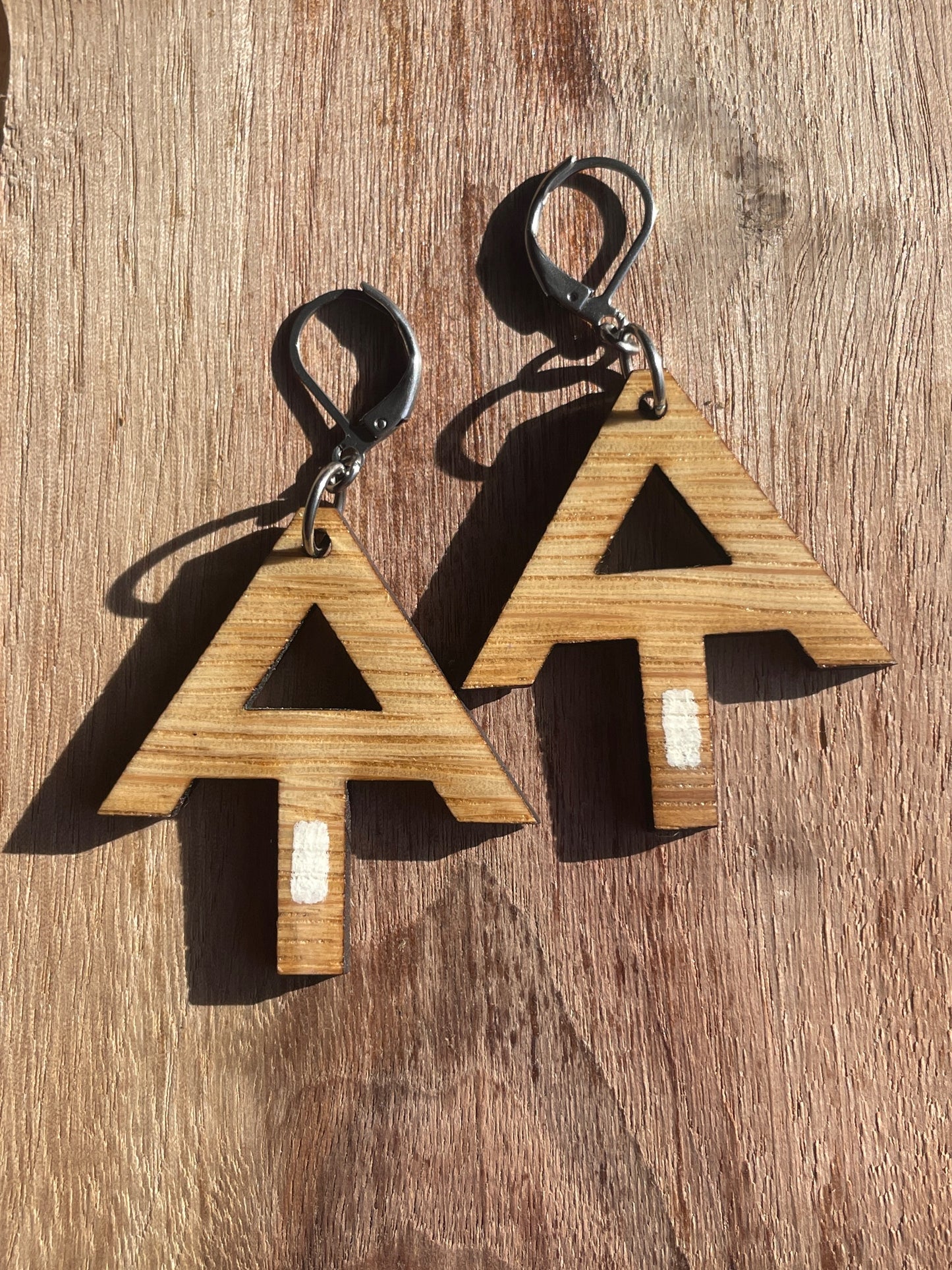 Handpainted Appalachian Trail White Blaze Wooden Earrings