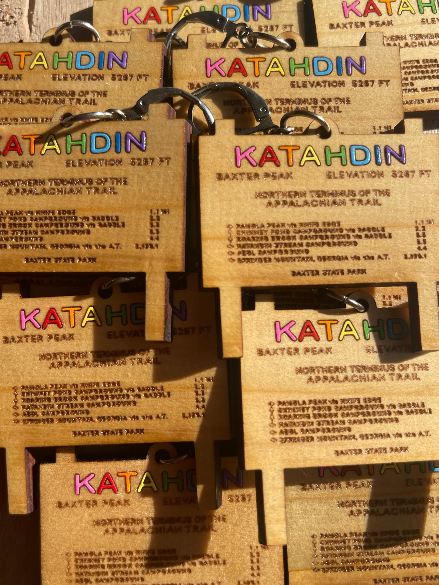 Handmade AT Rainbow Katahdin Sign Wooden Earrings