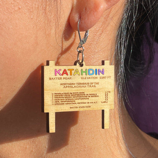 Handmade AT Rainbow Katahdin Sign Wooden Earrings