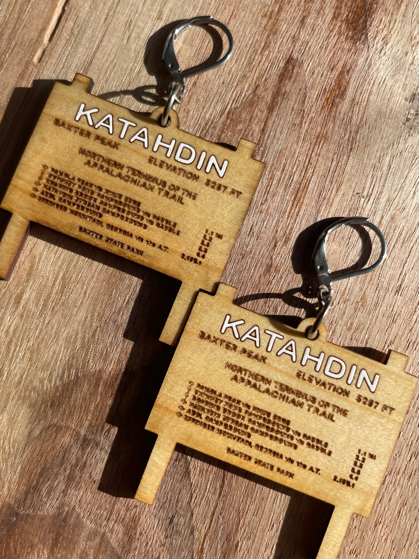 Handmade AT Katahdin Sign Wooden Earrings
