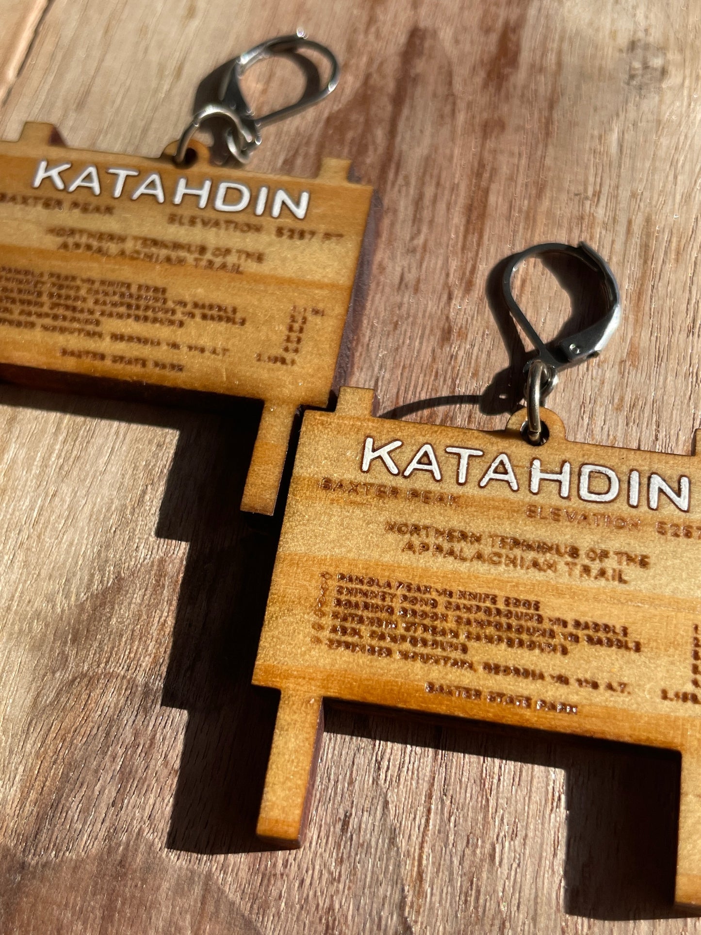 Handmade AT Katahdin Sign Wooden Earrings