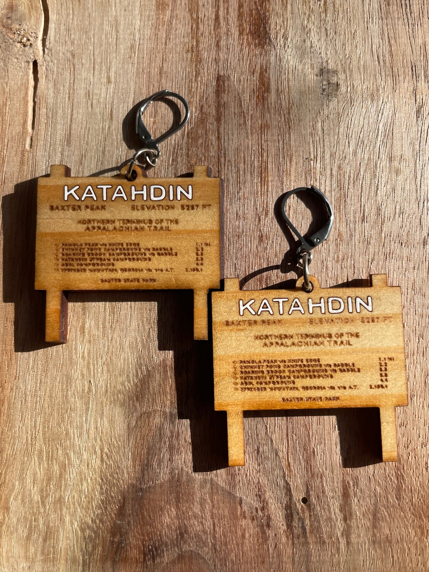 Handmade AT Katahdin Sign Wooden Earrings