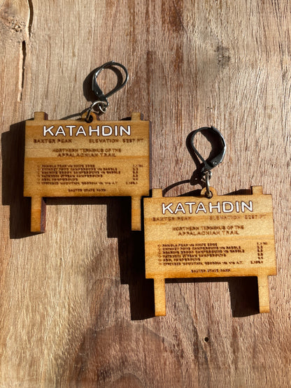 Handmade AT Katahdin Sign Wooden Earrings