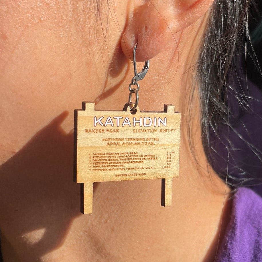 Handmade AT Katahdin Sign Wooden Earrings