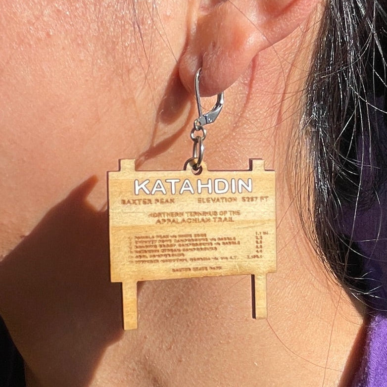 Handmade AT Katahdin Sign Wooden Earrings