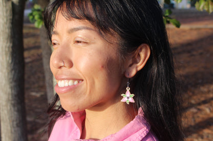 Pink & White Trillium Wooden Earrings in Small