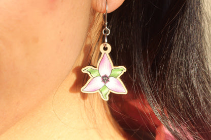 Pink & White Trillium Wooden Earrings in Small