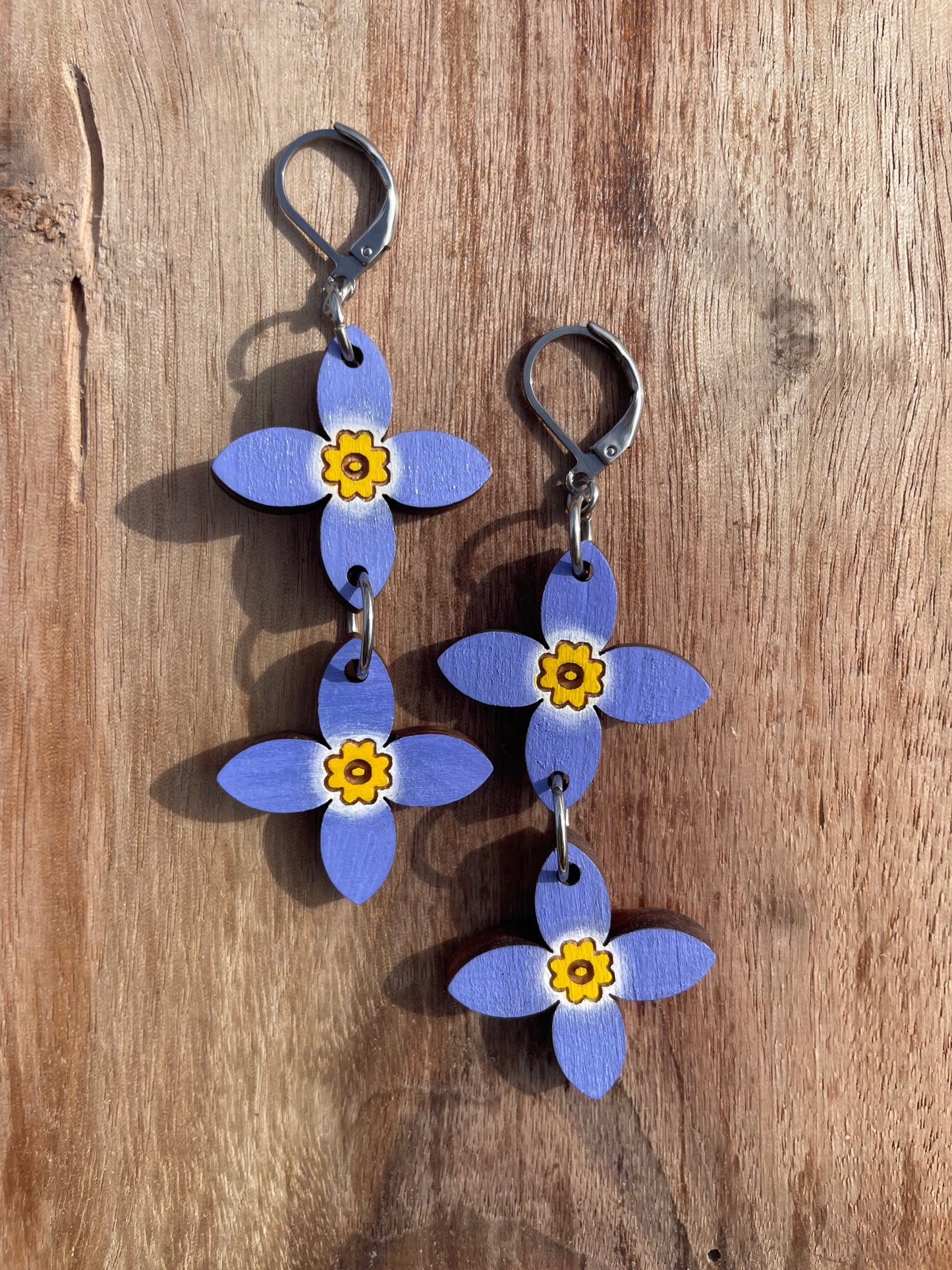 Handpainted Azure Bluet Wooden Earrings in Double