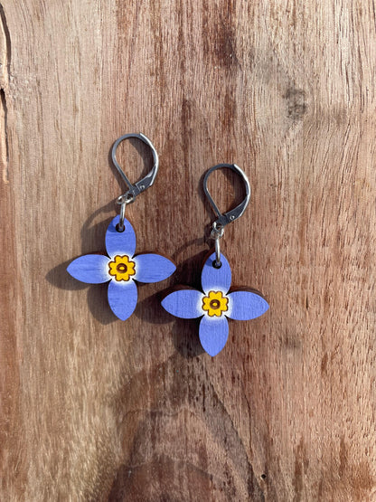 Handpainted Azure Bluet Wooden Earrings in Single
