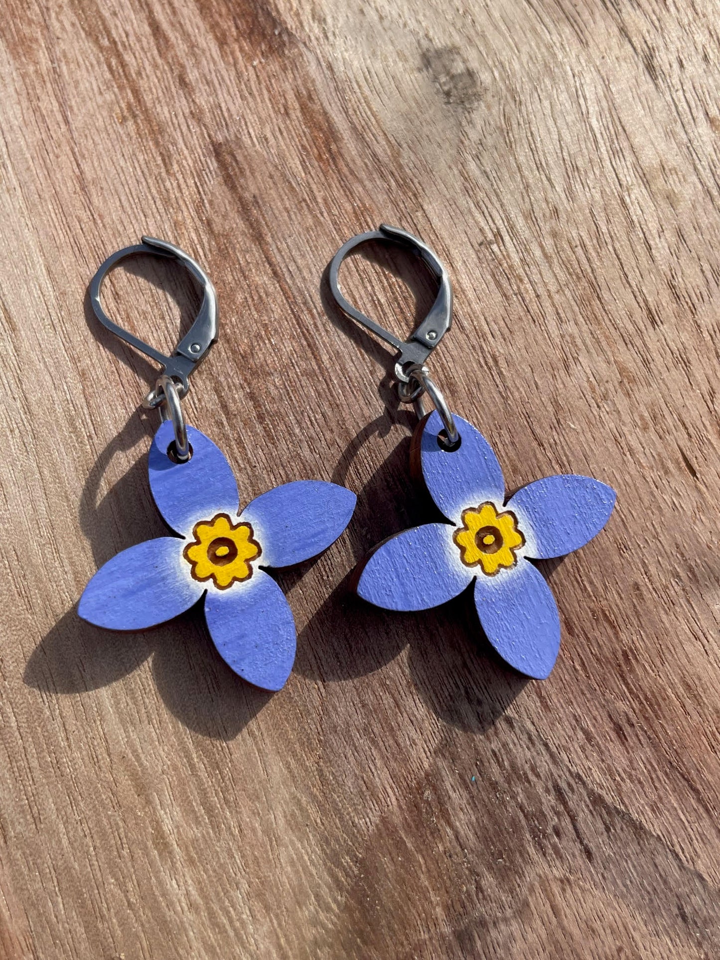 Handpainted Azure Bluet Wooden Earrings in Single