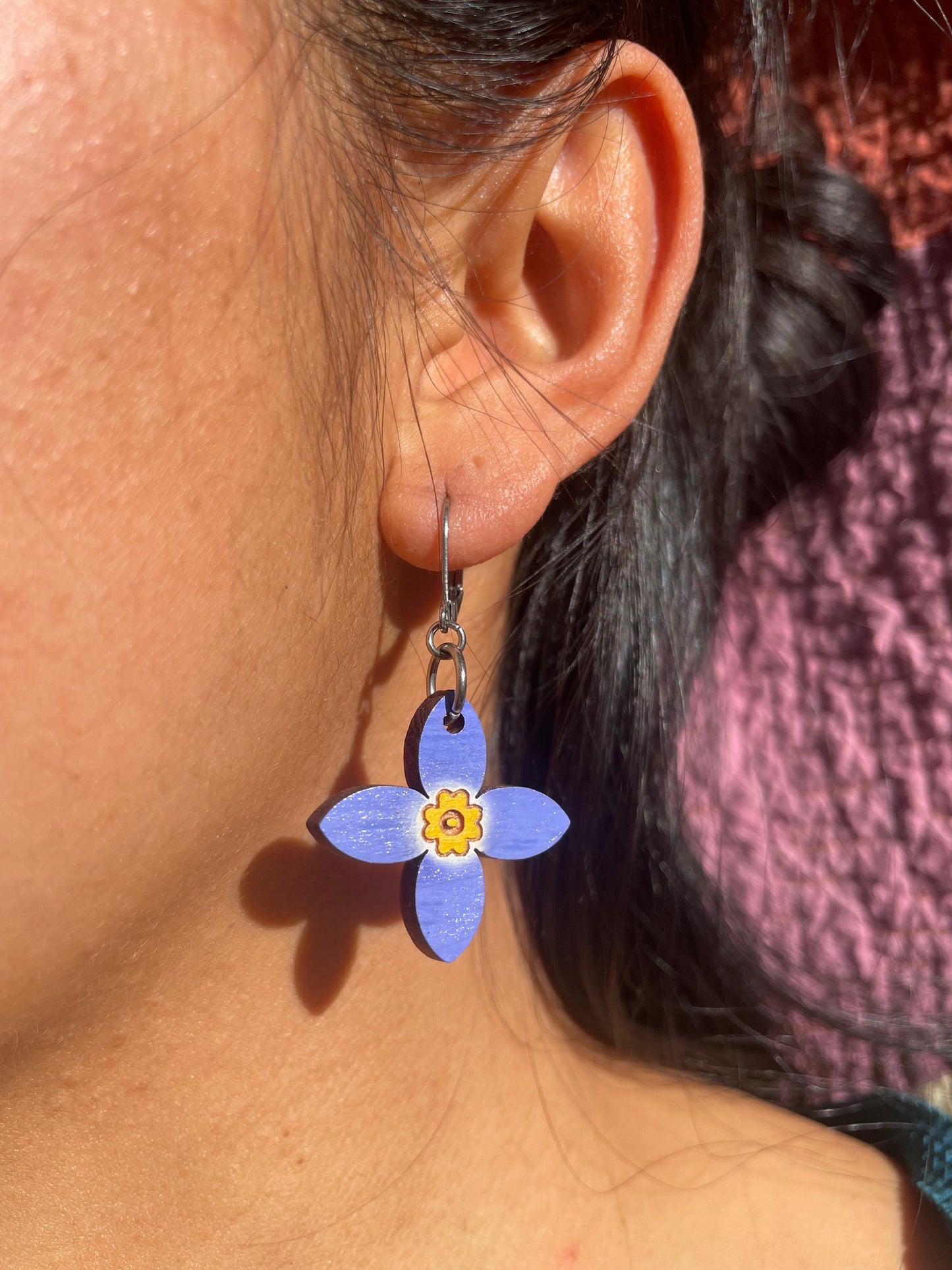 Handpainted Azure Bluet Wooden Earrings in Single