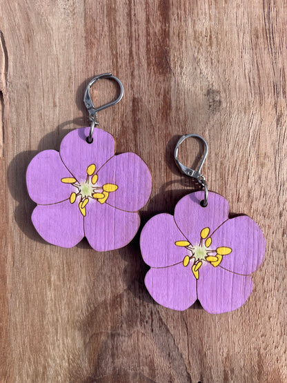 On Sale! Handpainted Wild Geranium Wooden Earrings in Large