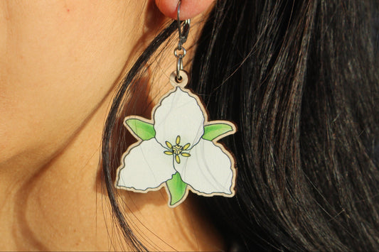Great White Trillium Wooden Earrings in Large
